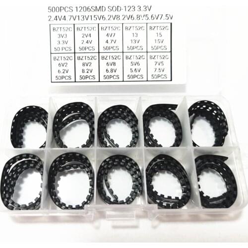 500PCS 1206 SMD Regulator diode SOD -123 3.3 v 2.4 v 4.7 v 13V 15V 6.2 v 8.2 v 6.8 v 5.6 v 7.5 v