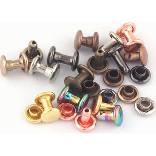 6mm Rainbow Double Cap Metal Button Round Jewelry Rapid Rivet Studs For Purse Bags Handbags Shoes Jeans Belts Leather 100sets