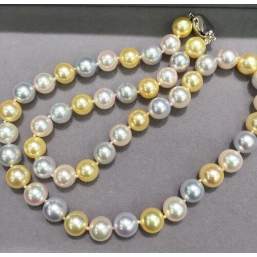 8-8.5MM multi color natural sea water pearl choker necklace akoya pearl necklace white grey gold color mixed perfect round