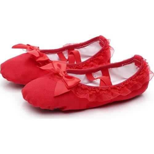 Girls ballet shoes pink canvas dance shoes lace ruffle ballet slippers satin ballerina soft ballet flats for girls point shoes