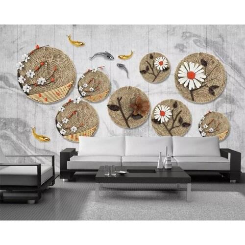 Beibehang Custom wallpaper photo Zen rope fishing fish mural TV background wall home decoration living room bedroom 3d wallpaper
