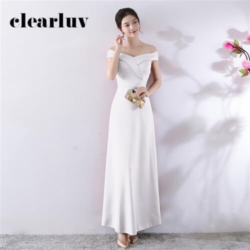 Off The Shoulder Evening Gown White Elegant Formal Dress DX398 2020 Sexy Boat Neck Robe De Soiree Plus Size Long Dresses Evening