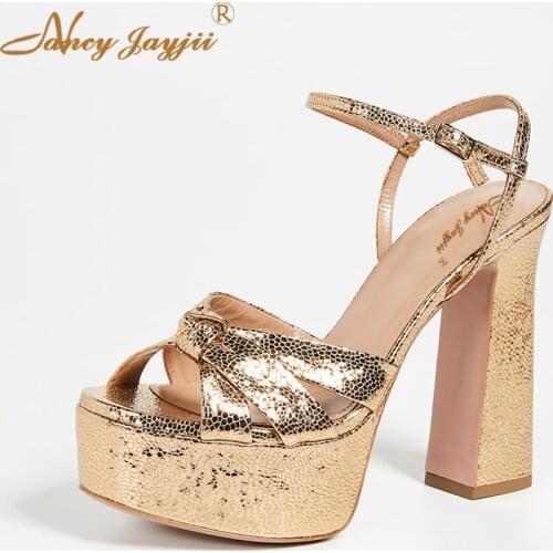 Golden Chunky Ultra High Heel Platform Sandals Sandles Ankle Strappy 2019 Summer Holidays Shoes For Womens Party Big Size 12 13