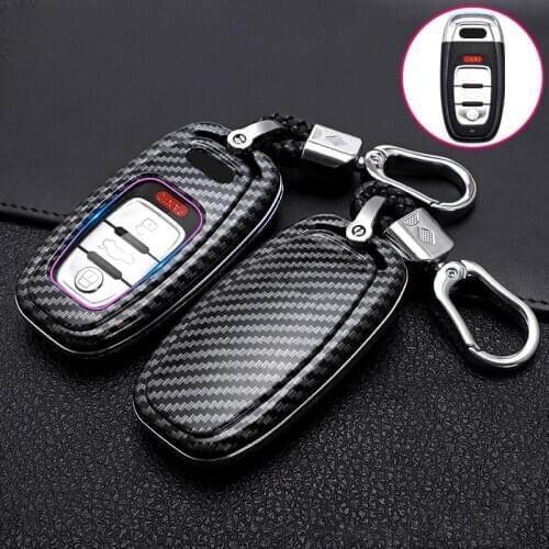 ABS Carbon Fiber Pattern Car Key Case Cover Bag For Audi A1 A3 A4 A5 A6 A7 A8 Quattro Q3 Q5 Q7 Auto Key Shell Holder Accessories