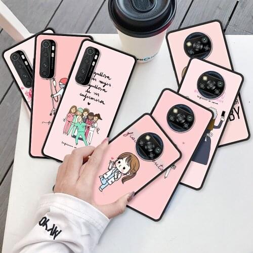 Black Case For Xiaomi Mi Poco X3 NFC 10T Pro 5G M3 11 Note 10 Lite 9T 11x Luxury Movil Smartphone Cover Nurse Medical Medicine