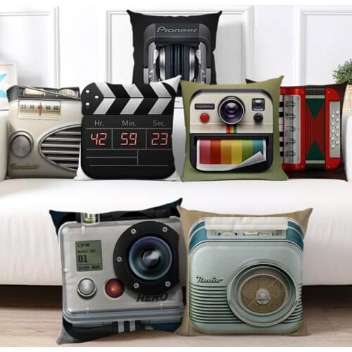 Fuwatacchi Film Radio Tape Pattern Printed Pillow Case Study Room Office Sofa Chair Decoration Comfortable Cushion Cover 45X45cm