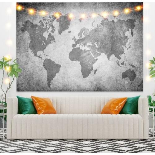 Black Map with Gray Tapestry Vintage Exotic Summer Plant Nature Frame for Bedroom Photography Wall Decor