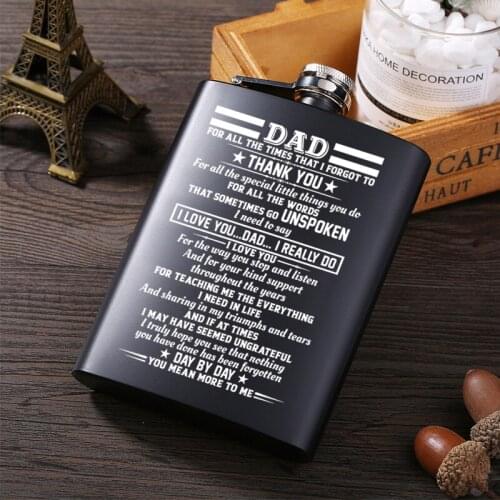To my daddy Hot sale portable stainless steel hip flask alcohol bottle travel whiskey alcohol liquor bottle flagon Small Bottle