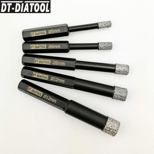 DT-DIATOOL 5pcs/set Dia 5/6/8/10/12mm Dry Vacuum Brazed Diamond Drilling Core Bits with Hex shank