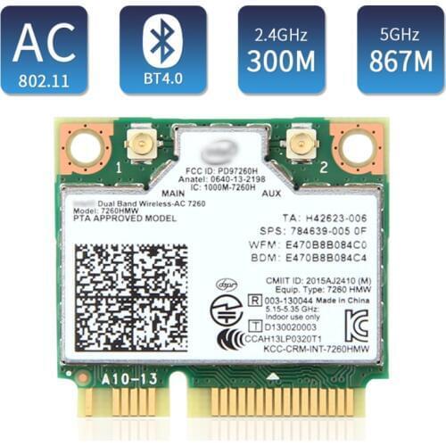 Dual Band Wireless For Intel 7260 7260HMW Mini PCI-E Wifi Card 867Mbps 802.11ac 2.4G/5Ghz Bluetooth 4.0 For Laptop