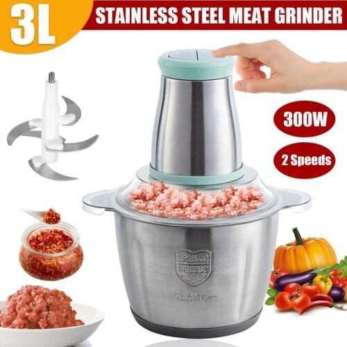 2 Speeds 12000RPM 3L Electric Meat Grinder Kitchen Chopper 304 Stainless Steel Mincer Food Processor Garlic Crusher Slicer
