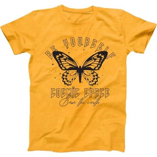 Be Yourself Space Cosmic Sp Harajuku T Shirt Aesthetic Space Cosmic Butterf Short Sleeve O-Neck Tops Women Summer Loose Oversize