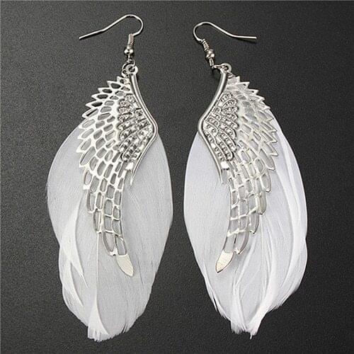 Hot Womens Angel Wings Feather Dangle Earring Hook Chandelier Drop Long Earrings 6Y1U 7ED2 BDR1
