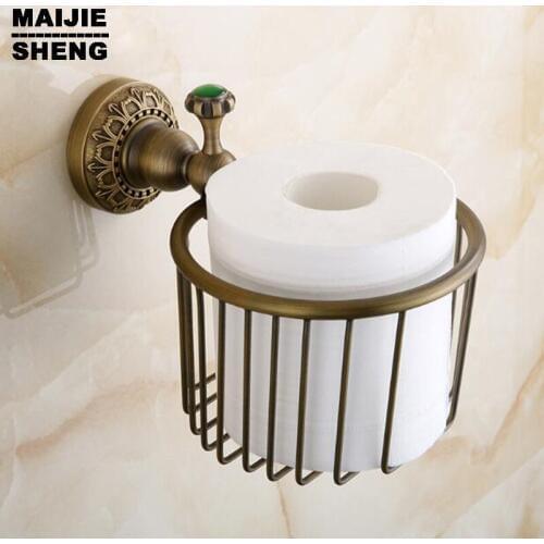 Hand paper box in bathroom accessories Whole brass Antique bathroom paper basket holder with full green stone brass tissue box