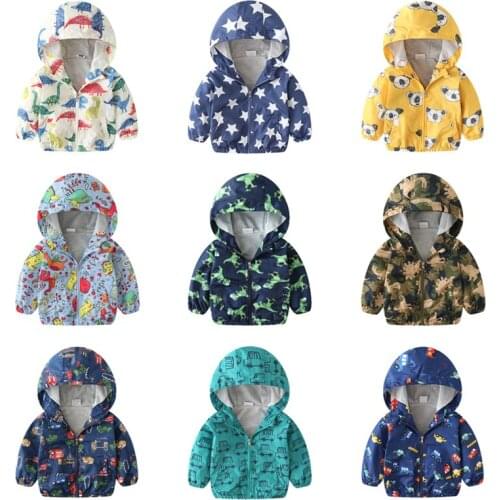 New Autumn Children Jackets New 2-7Y Animal Dinosaur Baby Boys Outerwear Coats Casual Cartoon Cars Hooded Jackets For Kids Boys