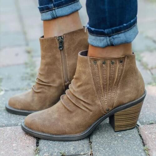 Autumn Winter Fashion Womens High Heel Ankle Boots Solid Color Thick Females Boots Casual Side Zipper Shoes Booties Women