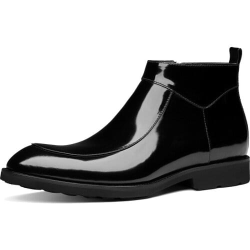 2021 Mens Leather Ankle Boots Black Pointed Zip Boots Formal Suits Gents Cowboy Wine Red Boots Luxury Top Quality Rubber Boot