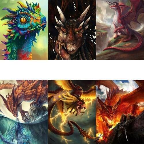 AMTMBS DIY Frame Oil Painting By Number Kits Animal Dragon Picture By Numbers European And American Style Home Decor 60x75cm