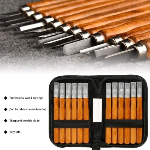 12pcs Wood Carving Chisel Knife Tools Set DIY Woodcut Knife Sculpture Set Woodworking Pottery Ceramic Clay Hand Tool