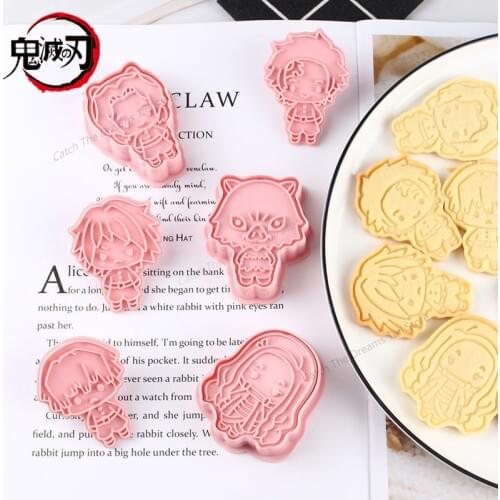 6pieces Demon Slayer Cookie Cutter Set Reusable Baking Tools for Cakes Plastic Anime Cookie Stamp Home Decoration for Party