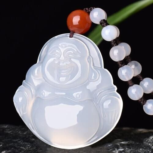 Natural Agate Buddha Pendant Necklace Charm Jewellery Fashion Accessories Hand-carved Man Woman Lucky Amulet Sweater Chain