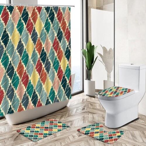 Colorful Striped Shower Curtains Modern Simple Geometric Design Child Bathroom Sets Home Non-Slip Carpet Toilet Cover Floor Mat