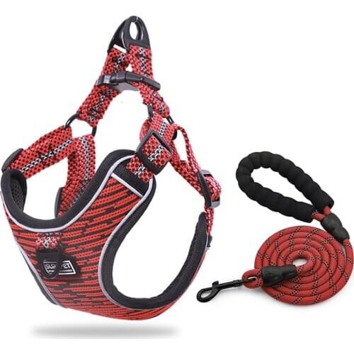 Personalized Dog Harness and Leash Set NO PULL Reflective Breathable Adjustable Pet Harnesses Vest French Bulldog Lead Rope