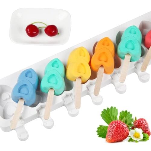 Silicone Ice Cream Mold 8 Hole 2 Heart Ice Cube Tray Popsicle Diy Mould Dessert Kitchen Dining Bar Baking Tools Bakeware