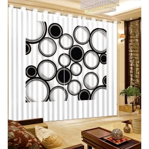 Modern Black and white Circle 3D Blackout Curtains Custom Bedroom Curtains For Living room Bedroom Hotel Wholesale price