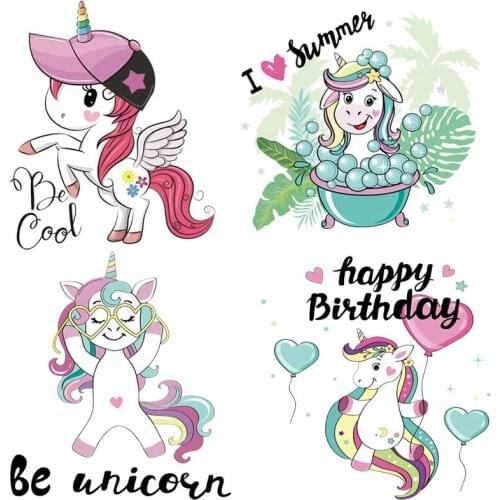 Lovely Animals Unicorn Combination Patch Heat Transfer For Baby Clothing DIY T-shirt Appliques on Cartoon Clothes Applique
