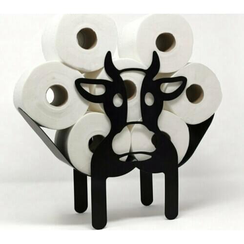 Black Cow Toilet Roll Paper Holder Free-Standing Bathroom Tissue Storage Gift