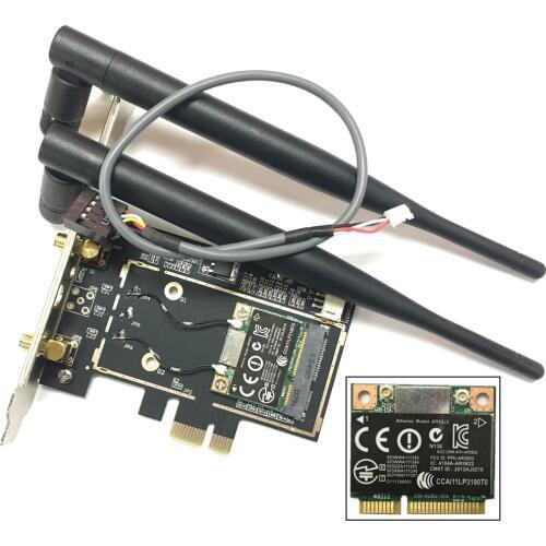 Atheros AR5B22 Bluetooth 4.0 wifi 300Mbps Desktop Card Mini PCIe to PCIe Desktop Adapter with 2pcs Antenna network card