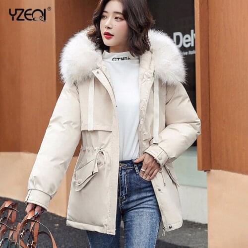 Yzeqi 2021 Winter Hooded Short Jacket Women Solid Cotton-padded Jacket Ladies Parkas Plush For Warm Loose Casual Thick Down Coat