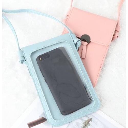 1 Pc Women Leather Touch Screen Bag Cell Phone Smartphone Wallet Shoulder Strap Bag Suitable for all sizes of mobile phones