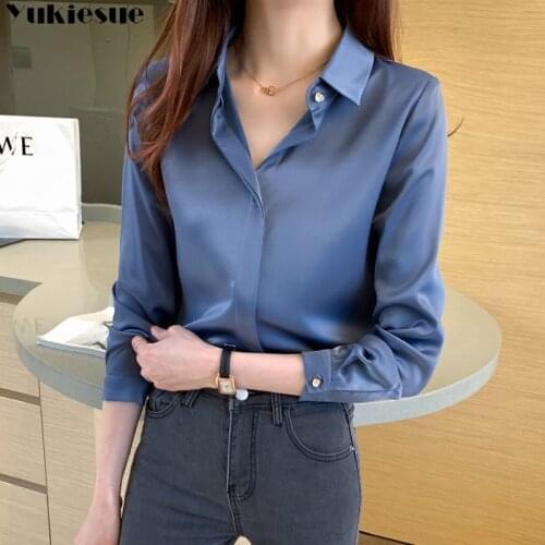 Woman blusas mujer elegantes summer white imitate silk Long sleeve Womens shirt Top blouses and shirts women tops Plus size