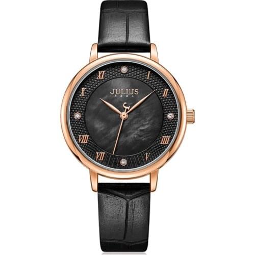 Mother-of-pearl Julius Womens Watch Japan Mov't Hours Fashion Clock Real Leather Bracelet Girls Birthday Lucky Gift Box