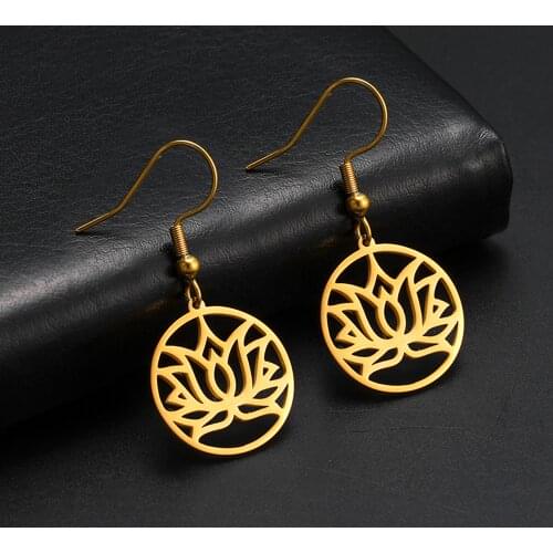 COOLTIME Fashion Talisman Hollow Lotus Gold Color Earring Stainless Steel Earrings Jewelry Gift for Lover Women Mom Factory