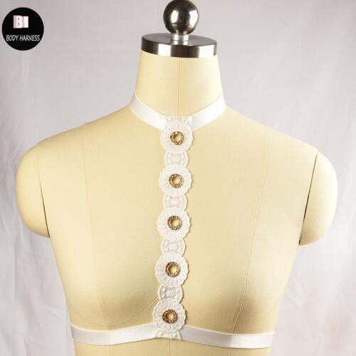 Flowers lace body harness wedding sexy bondage lingerie fantasias erotic cage bra rhinestone Frame bra body cage harness bra