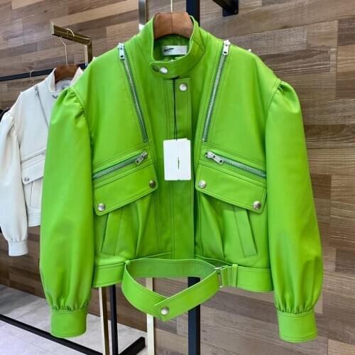 Women Coat Natural 100% Sheepskin Winter Fashion Sheepskin Genuine Leather Windcoat Female Outwear