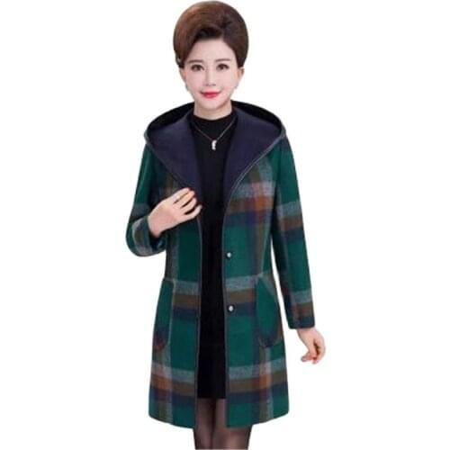 Jackets for women winter 2018 lattice Hooded Imitation Wool coat Elegant women coats Especially female Large size Women 1431