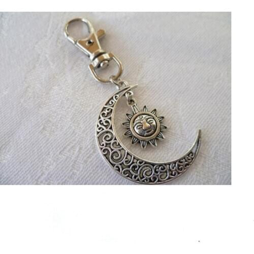 1 Pcs Sun and moon bag charm,wiccan key chain, keyring,bag accessory,pagan gift