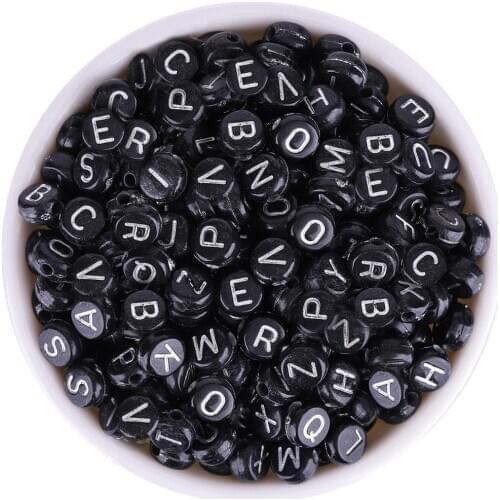 100pcs 7mm Letter Beads Black Mix Oval Shape Silver 26 Alphabet Charms DIY Beads For Bracelet Necklace Jewelry Making