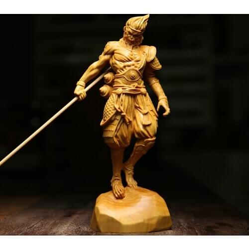 12CM 16CM Boxwood Sun Wukong Sculpture Monkey King Feng Shui Wooden Figure Solid Wood Buddha Statue Chinese Home Decor