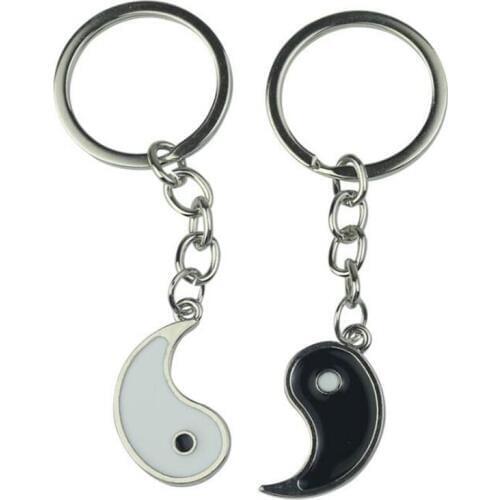 Enamel Yin Yang Keychain Vintage Silver Dangle Black White Couple Key Ring Love Key Chain For Keys Car Fashion Jewelry Craft NEW