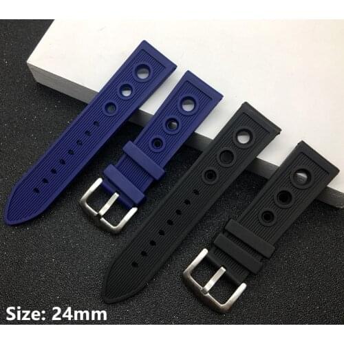 24mm Black Blue Sport Silicone Strap for Breitling Watchband for Avenger navitimer Rubber Stainless Clasp Watch Wrist band
