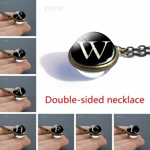 26 Letter Double Sided Glass Ball Necklace Alphabet Free combination Initial Charm Pendant Jewelry Women Gift