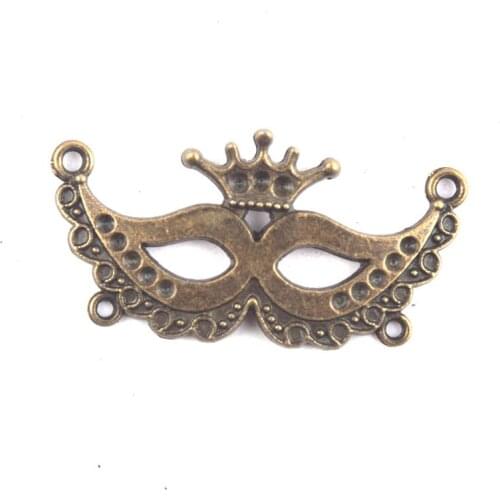 50pcs/lot Antique Bronze Metal Mask Connectors,21*40mm,Crown Halloween Face Mask Charm Pendant,DIY Jewelry Findings