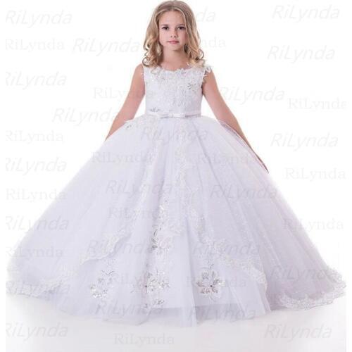 White Flower Girl Dresses For Wedding 2020 Lace Girls Pageant Gown Kids First Communion Princess Dresses