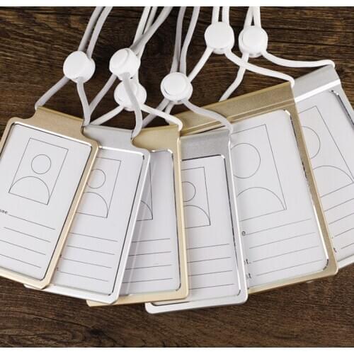 Free shipping 20pcs/lot customized logo ID card holder; aluminum alloy identity card holder; employees card holder with lanyard