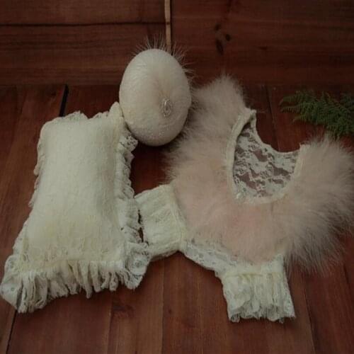 Beige Ruffle Baby Girl Clothes Photography Traing Props Handmade Newborn Overalls Photography Outfit Baby Pants and Headband Set